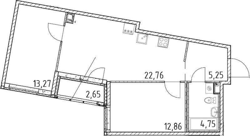 2-комнатная квартира 58.89 м², 14/17 эт., ЖК «Город Первых»
